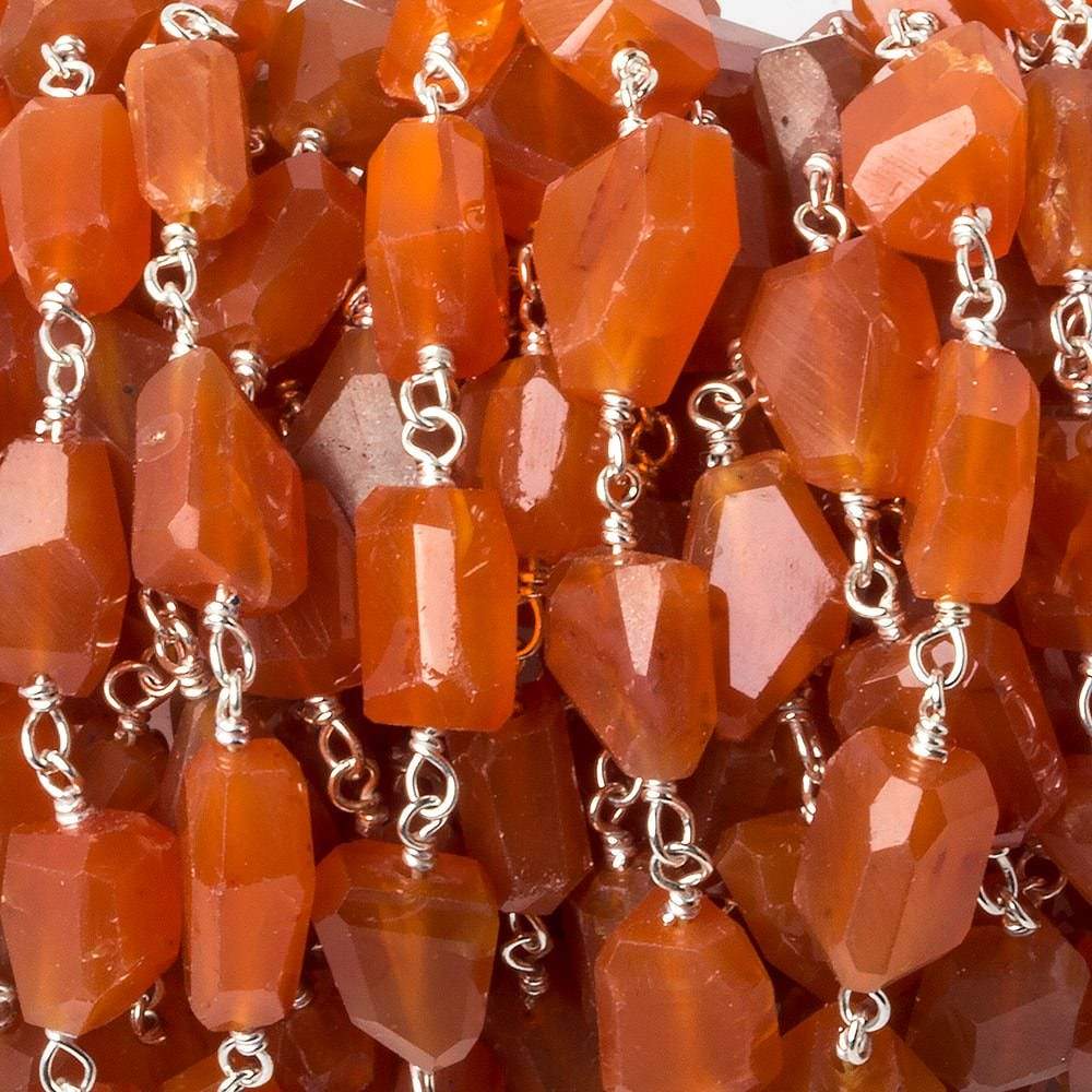 9x7mm Carnelian faceted nugget .925 Silver Chain by the foot 22 pieces (ONLINE ORDER ONLY)