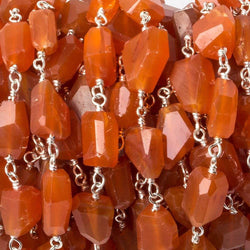 9x7mm Carnelian faceted nugget .925 Silver Chain by the foot 22 pieces (ONLINE ORDER ONLY)