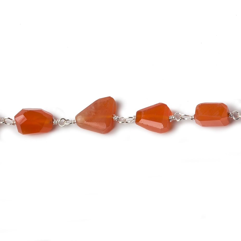 9x7mm Carnelian faceted nugget .925 Silver Chain by the foot 22 pieces (ONLINE ORDER ONLY)