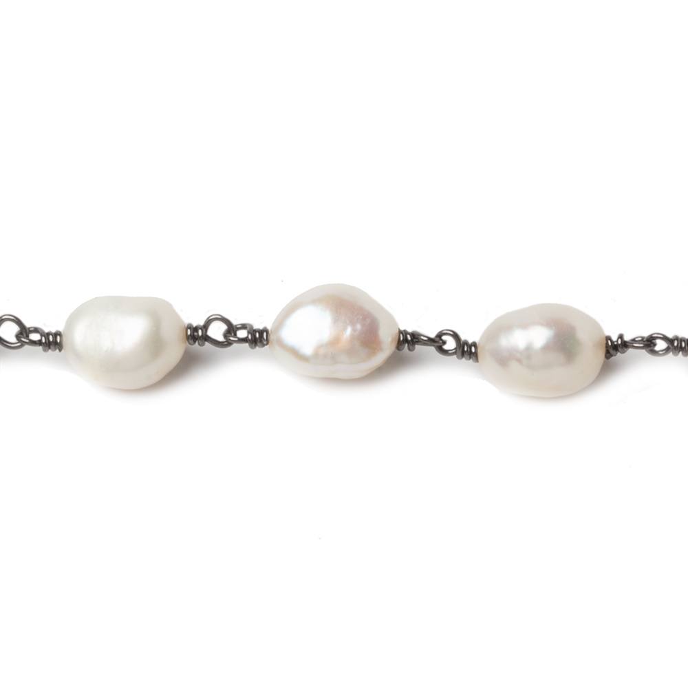 9x7mm Cream Straight Baroque Pearl Black Gold Plated Chain by the foot 19 beads (ONLINE ORDER ONLY)