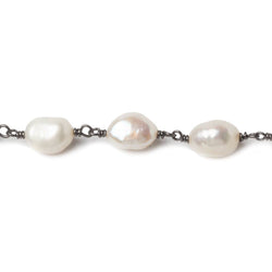 9x7mm Cream Straight Baroque Pearl Black Gold Plated Chain by the foot 19 beads (ONLINE ORDER ONLY)