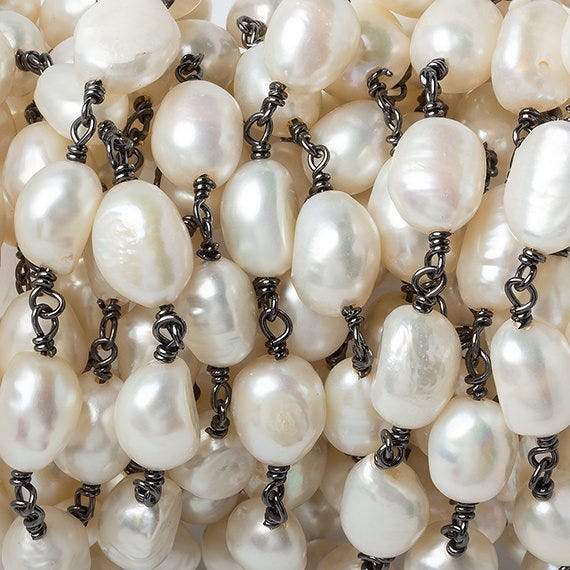 9x7mm Cream Straight Baroque Pearl Black Gold Plated Chain by the foot 19 beads (ONLINE ORDER ONLY)