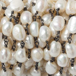 9x7mm Cream Straight Baroque Pearl Black Gold Plated Chain by the foot 19 beads (ONLINE ORDER ONLY)