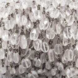 9x7mm Crystal Quartz faceted oval Black Gold plated Chain by the foot 20 beads (ONLINE ORDER ONLY)