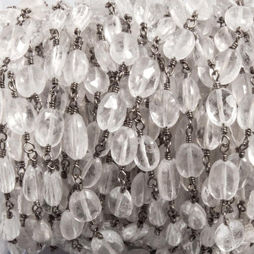 9x7mm Crystal Quartz faceted oval Black Gold plated Chain by the foot 20 beads (ONLINE ORDER ONLY)