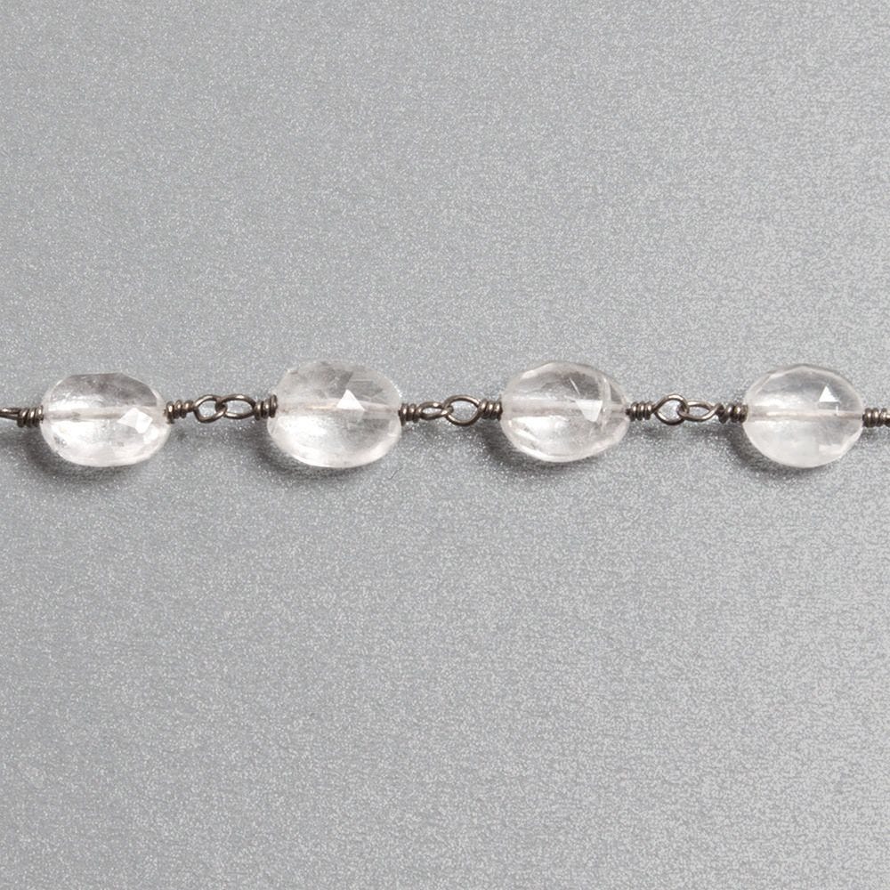 9x7mm Crystal Quartz faceted oval Black Gold plated Chain by the foot 20 beads (ONLINE ORDER ONLY)