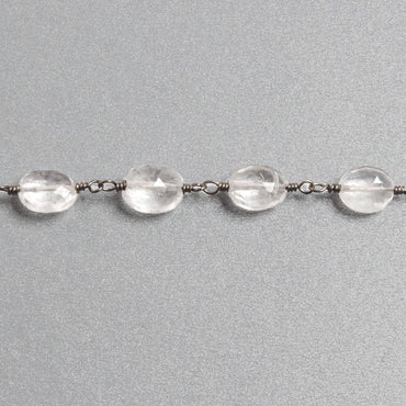 9x7mm Crystal Quartz faceted oval Black Gold plated Chain by the foot 20 beads (ONLINE ORDER ONLY)