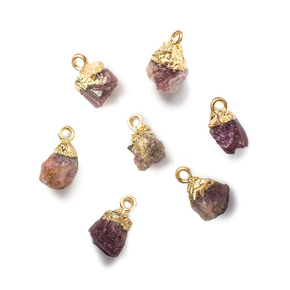 9x7mm Gold Leafed Pink Tourmaline Natural Crystal Focal Pendant 1 piece (ONLINE ORDER ONLY)