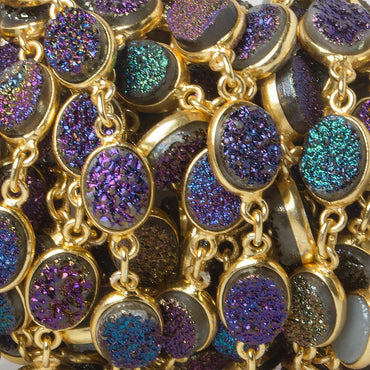 9x7mm Mystic Drusy Vermeil Bezel Chain by the foot (ONLINE ORDER ONLY)