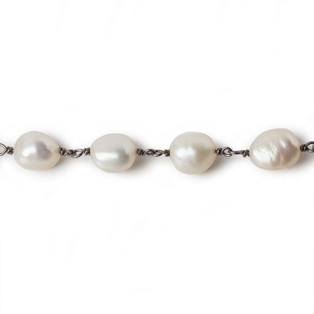 9x7mm Off White Baroque Pearl Black Gold .925 Silver Chain by the foot 20 pieces (ONLINE ORDER ONLY)