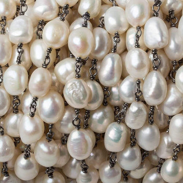 9x7mm Off White Baroque Pearl Black Gold .925 Silver Chain by the foot 20 pieces (ONLINE ORDER ONLY)