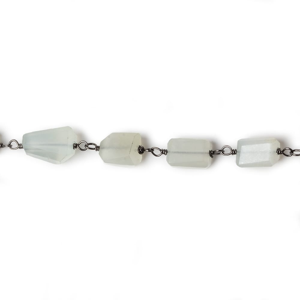 9x7mm Platinum Moonstone faceted nugget Black Gold plated .925 Silver Chain by the foot 22 pcs (ONLINE ORDER ONLY)