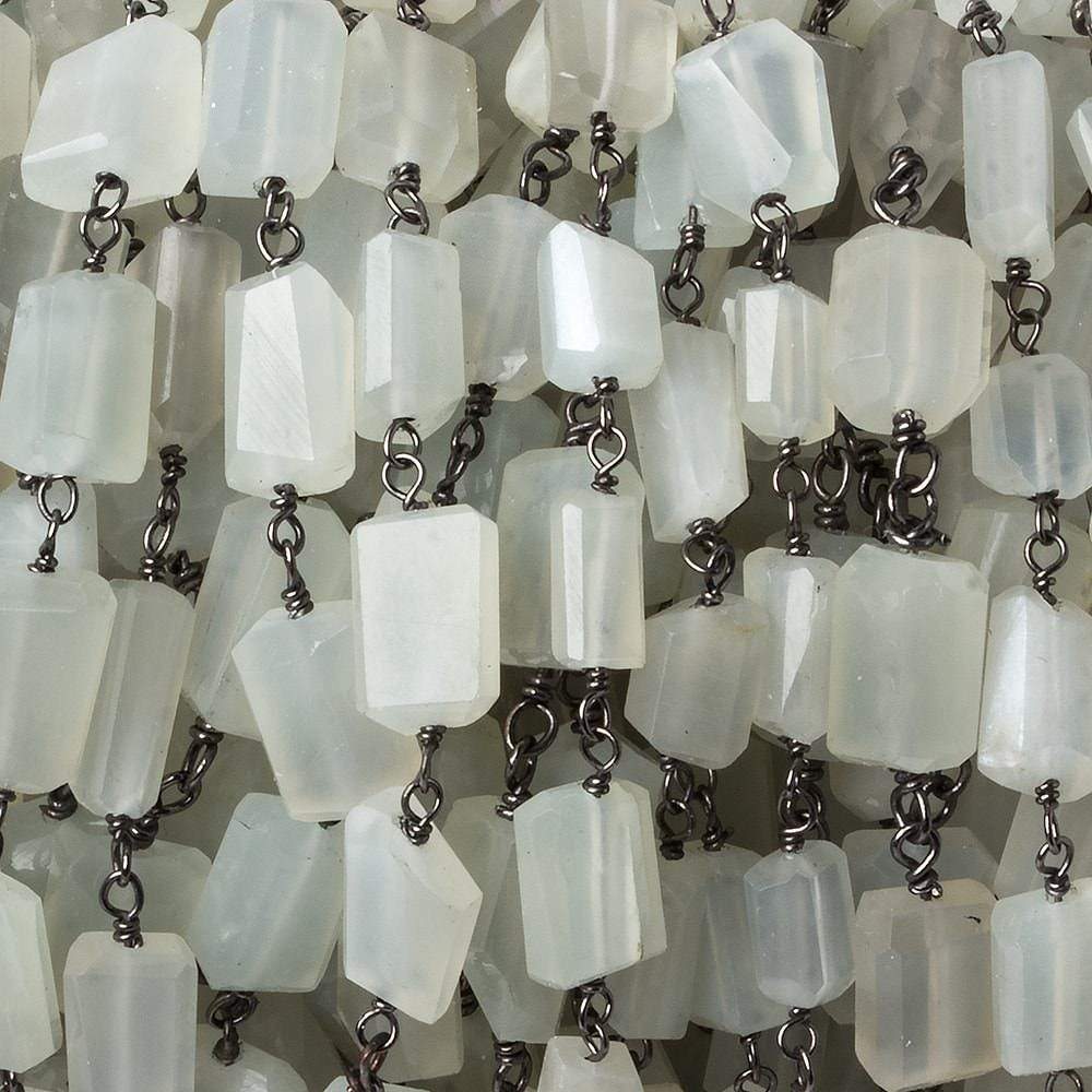 9x7mm Platinum Moonstone faceted nugget Black Gold plated .925 Silver Chain by the foot 22 pcs (ONLINE ORDER ONLY)