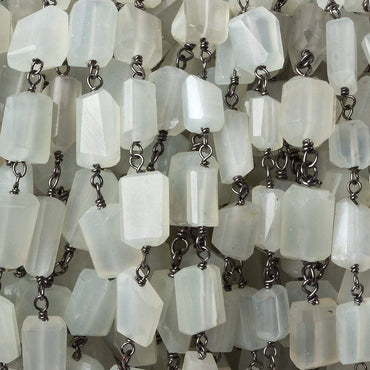 9x7mm Platinum Moonstone faceted nugget Black Gold plated .925 Silver Chain by the foot 22 pcs (ONLINE ORDER ONLY)