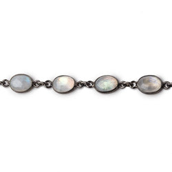 9x7mm Rainbow Moonstone Faceted Oval Cabochon Black Gold .925 Bezeled Chain (ONLINE ORDER ONLY)
