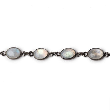 9x7mm Rainbow Moonstone Faceted Oval Cabochon Black Gold .925 Bezeled Chain (ONLINE ORDER ONLY)