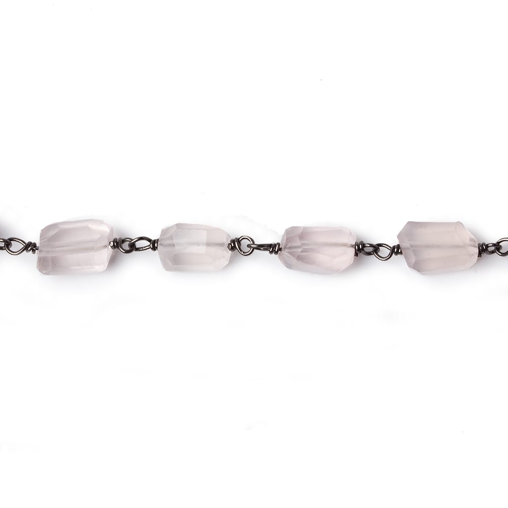 9x7mm Rose Quartz faceted nugget Black Gold plated .925 Silver Chain by the foot 22 pcs (ONLINE ORDER ONLY)