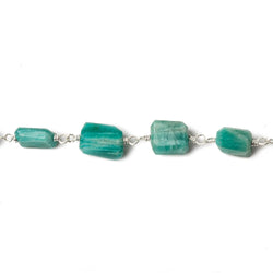 9x7mm Russian Amazonite faceted nugget .925 Silver Chain by the foot 22 pieces (ONLINE ORDER ONLY)