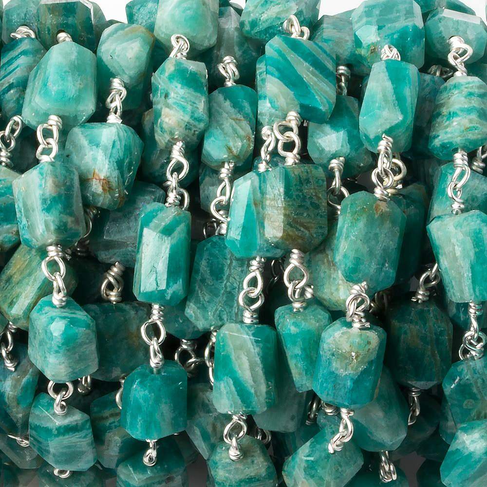 9x7mm Russian Amazonite faceted nugget .925 Silver Chain by the foot 22 pieces (ONLINE ORDER ONLY)