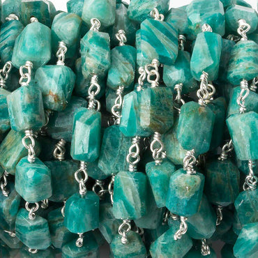 9x7mm Russian Amazonite faceted nugget .925 Silver Chain by the foot 22 pieces (ONLINE ORDER ONLY)