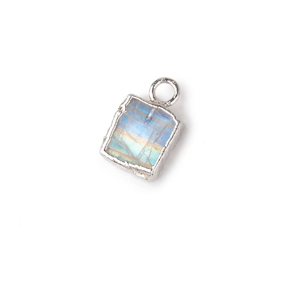 9x7mm Silver Leafed Rainbow Moonstone plain rectangle Pendant 1 focal bead (ONLINE ORDER ONLY)
