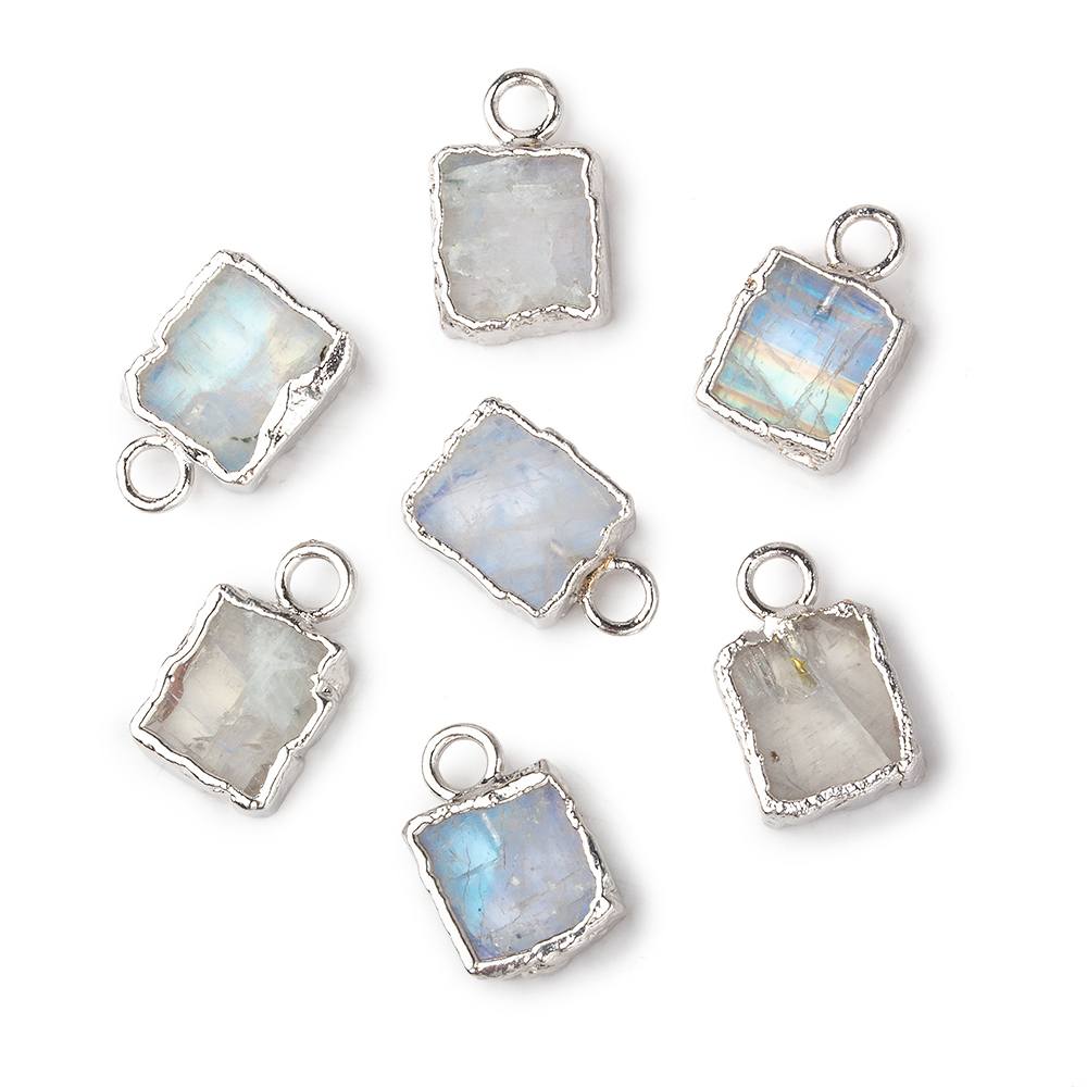 9x7mm Silver Leafed Rainbow Moonstone plain rectangle Pendant 1 focal bead (ONLINE ORDER ONLY)