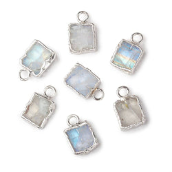 9x7mm Silver Leafed Rainbow Moonstone plain rectangle Pendant 1 focal bead (ONLINE ORDER ONLY)