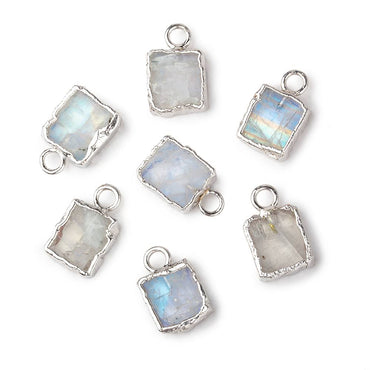 9x7mm Silver Leafed Rainbow Moonstone plain rectangle Pendant 1 focal bead (ONLINE ORDER ONLY)