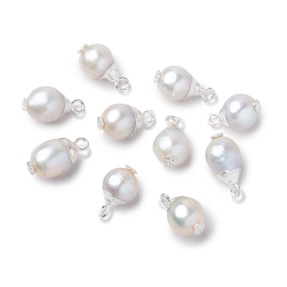 9x7mm Silver Leafed White Drop Freshwater Pearl Pendant Focal 1 piece (ONLINE ORDER ONLY)