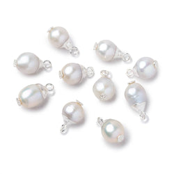 9x7mm Silver Leafed White Drop Freshwater Pearl Pendant Focal 1 piece (ONLINE ORDER ONLY)