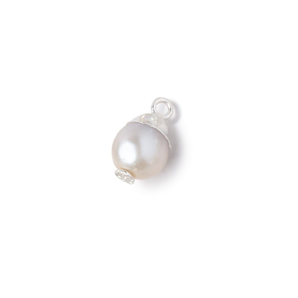 9x7mm Silver Leafed White Drop Freshwater Pearl Pendant Focal 1 piece (ONLINE ORDER ONLY)