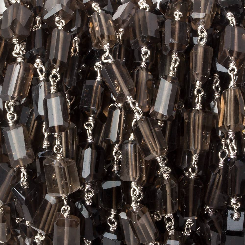 9x7mm Smoky Quartz faceted nugget .925 Silver Chain by the foot 22 pieces (ONLINE ORDER ONLY)