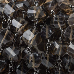9x7mm Smoky Quartz faceted twist Black Gold plated Chain by the foot 22 pcs (ONLINE ORDER ONLY)