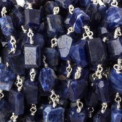 9x7mm Sodalite faceted nugget .925 Silver Chain by the foot 22 pieces (ONLINE ORDER ONLY)