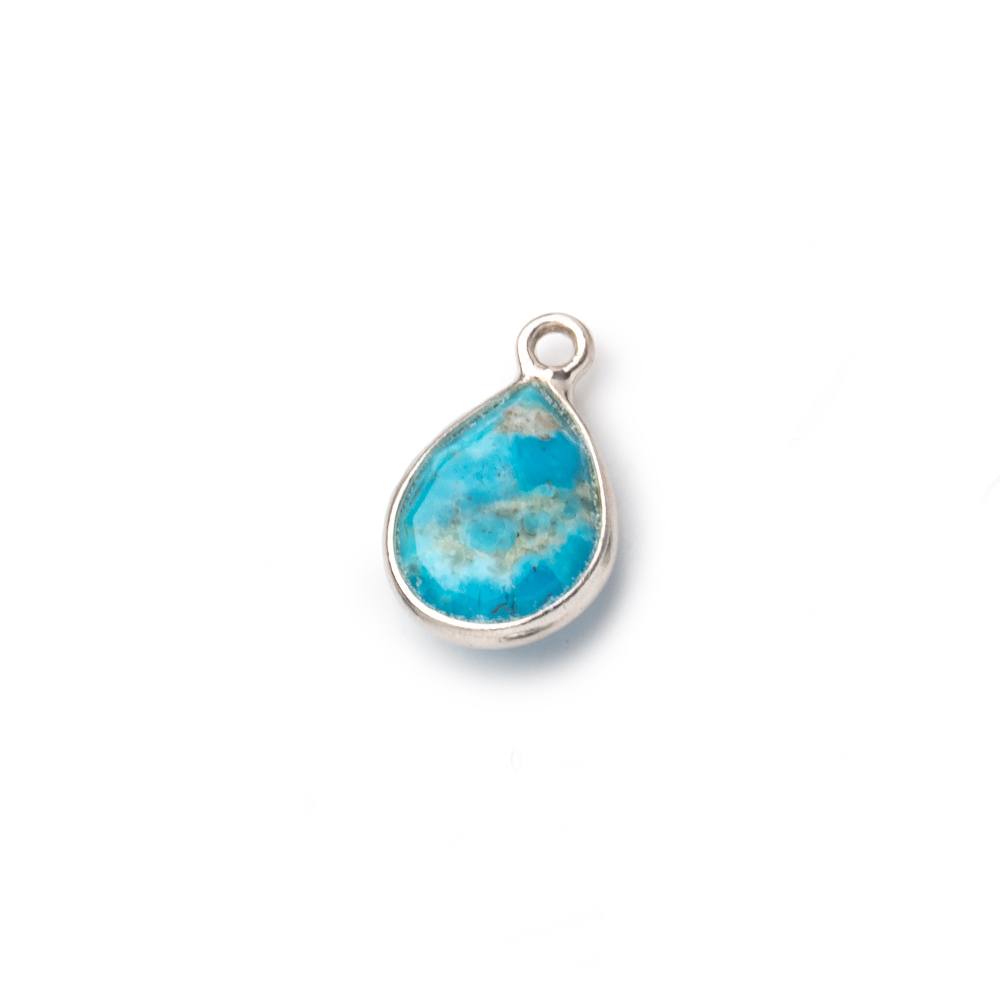 9x7mm Sterling Silver Bezel Turquoise Faceted Pear Pendant 1 Focal piece (ONLINE ORDER ONLY)