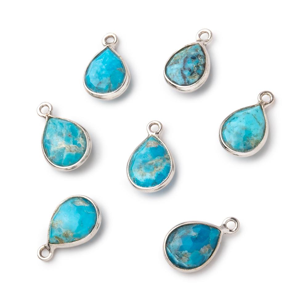 9x7mm Sterling Silver Bezel Turquoise Faceted Pear Pendant 1 Focal piece (ONLINE ORDER ONLY)