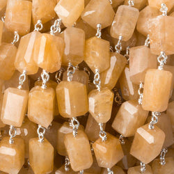 9x7mm Yellow Aventurine faceted nugget .925 Silver Chain by the foot 22 pieces (ONLINE ORDER ONLY)