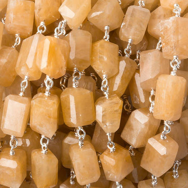 9x7mm Yellow Aventurine faceted nugget .925 Silver Chain by the foot 22 pieces (ONLINE ORDER ONLY)