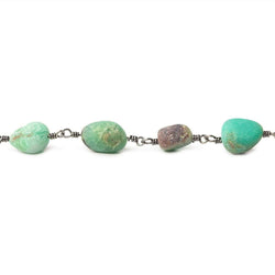 9x8-11x8mm Matte Chrysoprase & Matrix nugget Black Gold plated Chain (ONLINE ORDER ONLY)