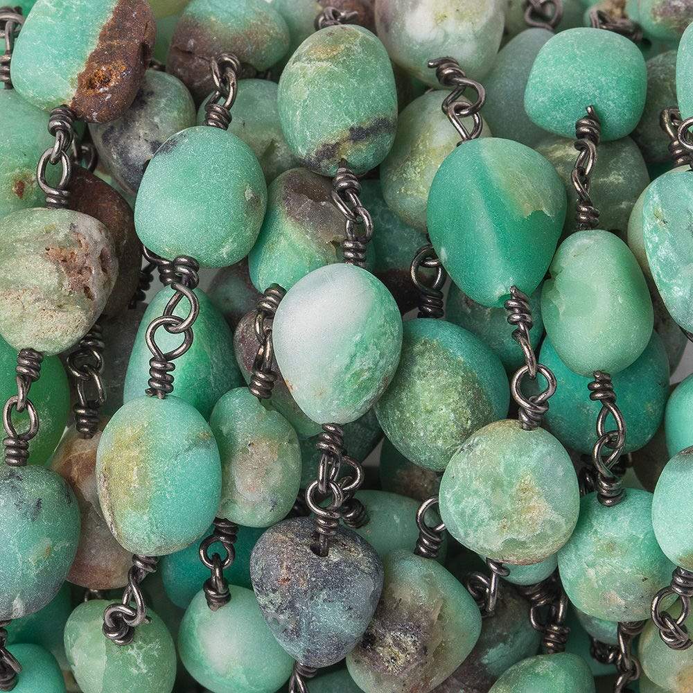 9x8-11x8mm Matte Chrysoprase & Matrix nugget Black Gold plated Chain (ONLINE ORDER ONLY)