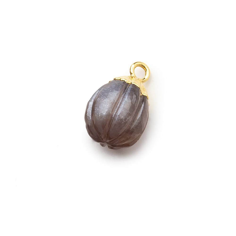 9x8mm Gold Leafed Chocolate Brown Moonstone Carved Melon focal bead Pendant sold as 1 piece (ONLINE ORDER ONLY)