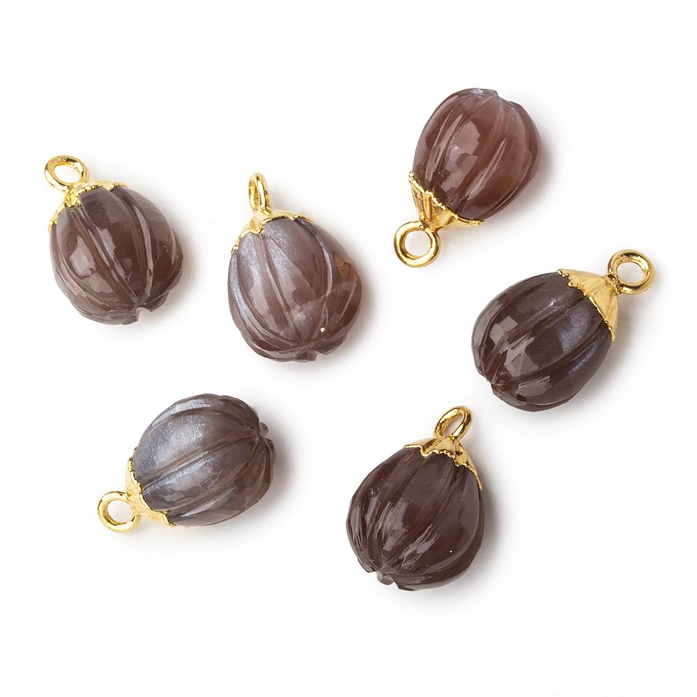9x8mm Gold Leafed Chocolate Brown Moonstone Carved Melon focal bead Pendant sold as 1 piece (ONLINE ORDER ONLY)