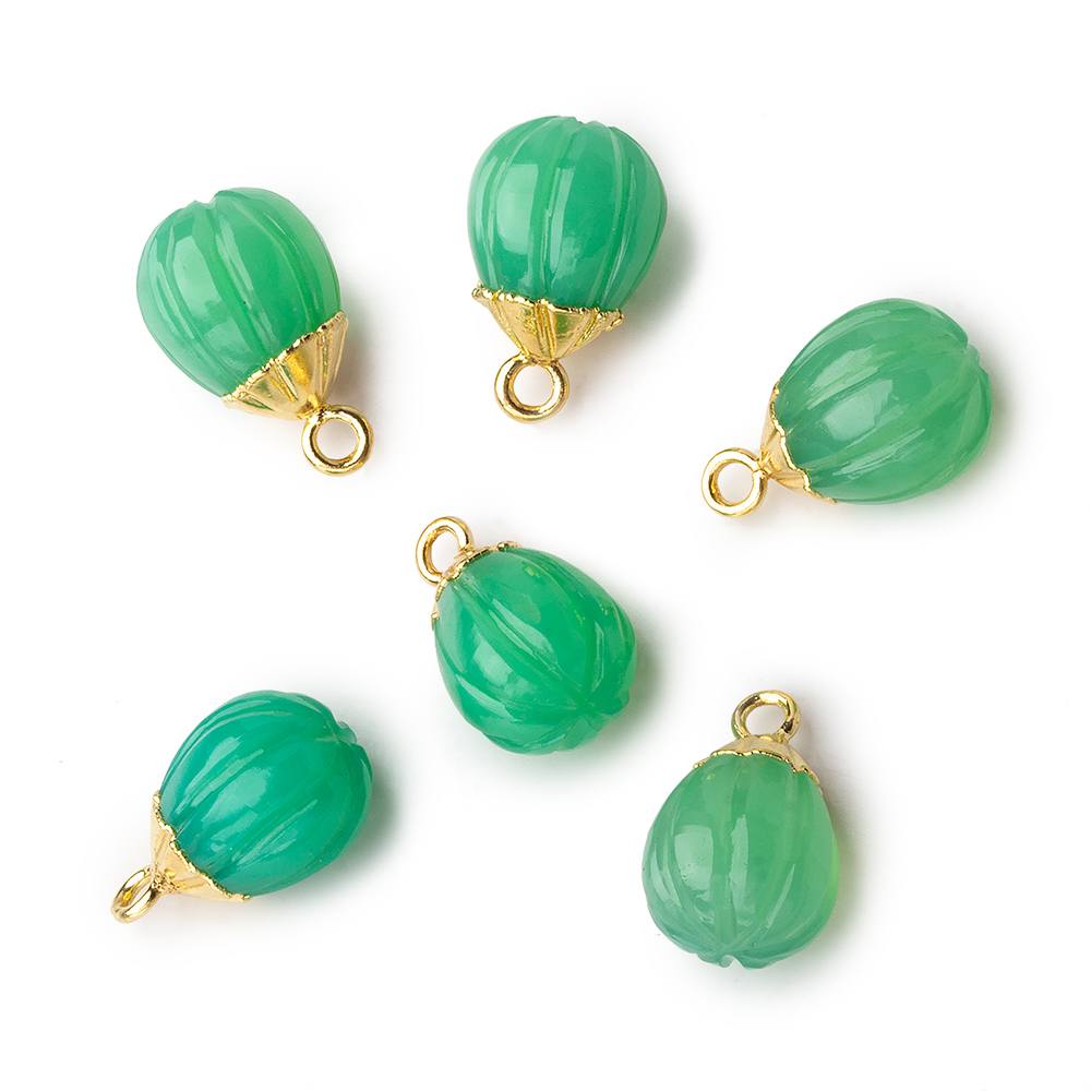9x8mm Gold Leafed Green Onyx Carved Melon focal bead Pendant sold as 1 piece (ONLINE ORDER ONLY)