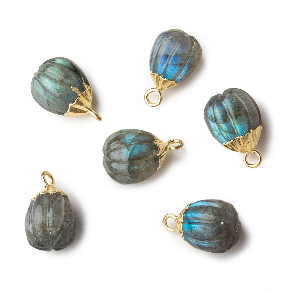 9x8mm Gold Leafed Labradorite Carved Melon focal bead Pendant sold as 1 piece (ONLINE ORDER ONLY)