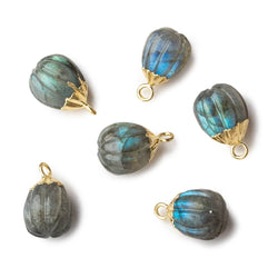 9x8mm Gold Leafed Labradorite Carved Melon focal bead Pendant sold as 1 piece (ONLINE ORDER ONLY)