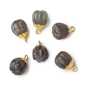 9x8mm Gold Leafed Platinum Grey Moonstone Carved Melon focal bead Pendant sold as 1 piece (ONLINE ORDER ONLY)