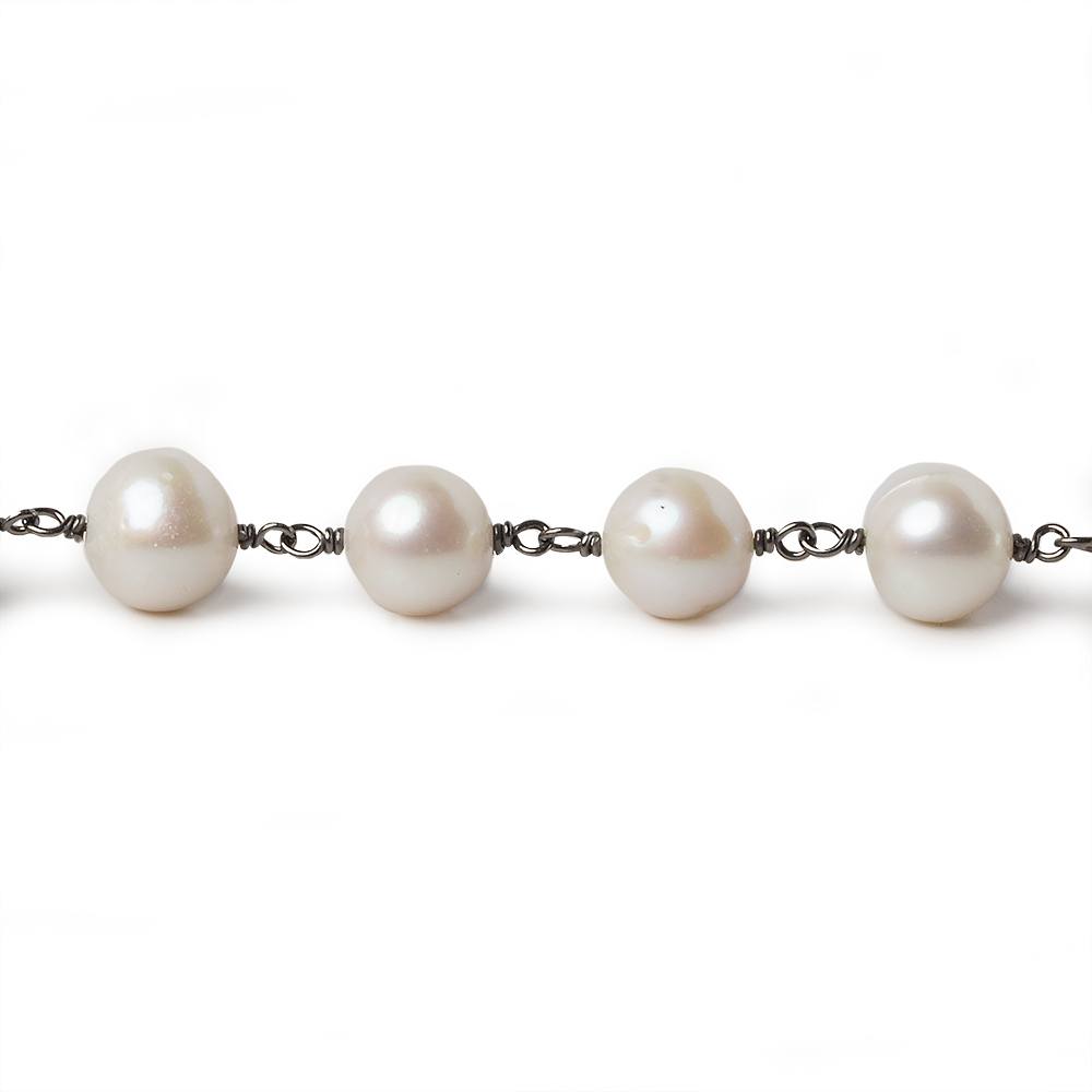 8mm Off White Off Round Pearl Black Gold .925 Silver Chain by the foot 22 pcs (ONLINE ORDER ONLY)