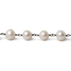 8mm Off White Off Round Pearl Black Gold .925 Silver Chain by the foot 22 pcs (ONLINE ORDER ONLY)