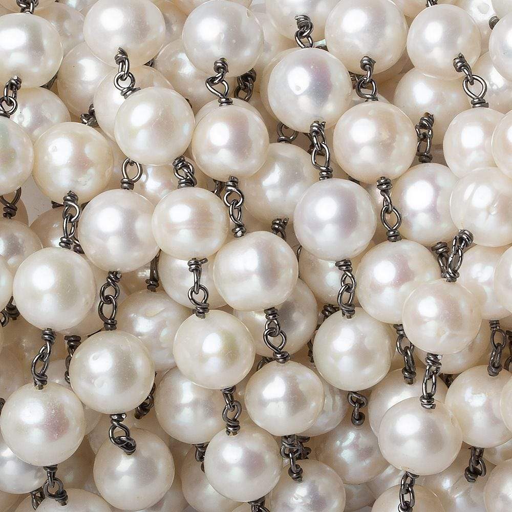 8mm Off White Off Round Pearl Black Gold .925 Silver Chain by the foot 22 pcs (ONLINE ORDER ONLY)