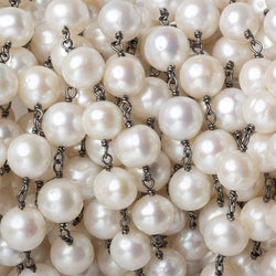 8mm Off White Off Round Pearl Black Gold .925 Silver Chain by the foot 22 pcs (ONLINE ORDER ONLY)